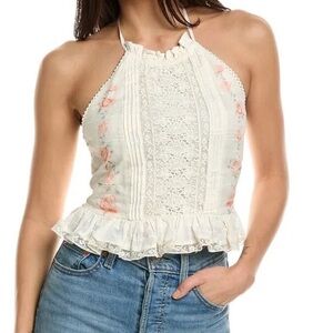 Love Shack Fancy Galina Halter Top Hazy Sun Small - NWT